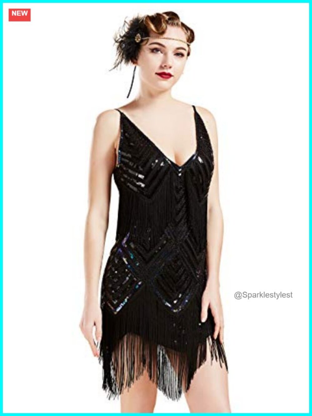 1920s Flapper Dress V Neck Sequin Fringe Bodycon Great Gatsby Party